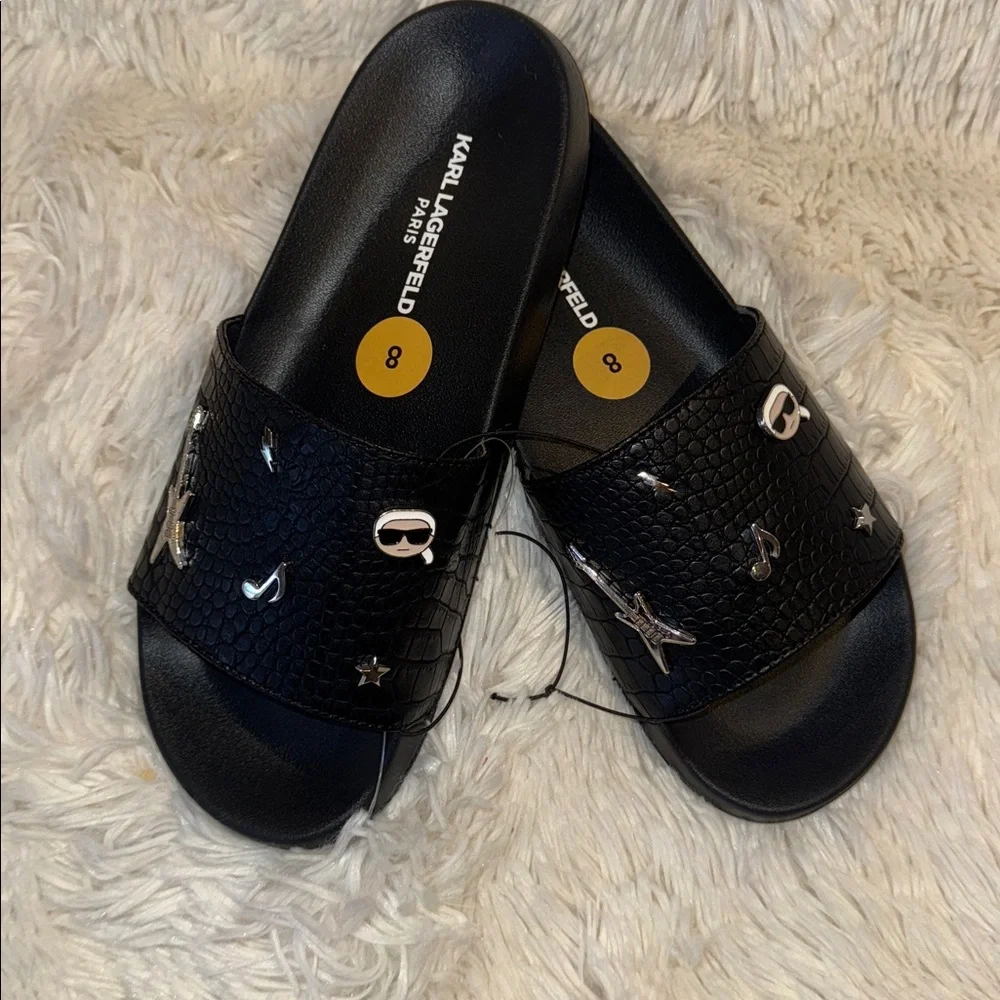 Karl Lagerfeld Women’s Black Logo Slides - Picture 1 of 1